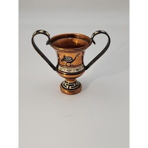 Vintage mini 3" hand painted copper Greek style vase